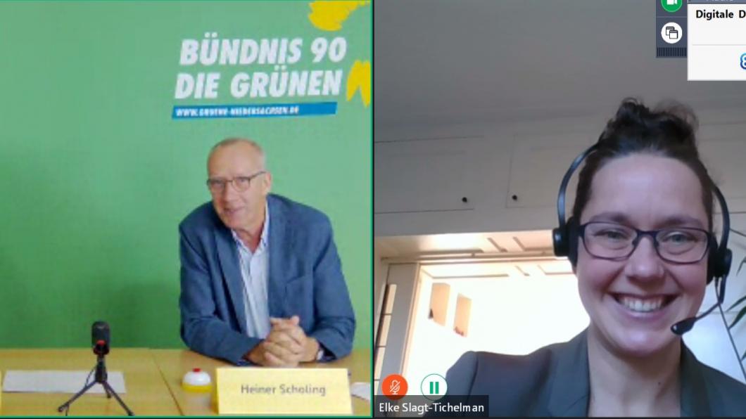 Schermafbeelding van de videoconferentie tussen die Grüne en GroenLinks Drenthe