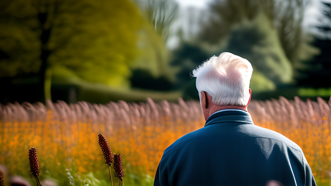 Jong gedementeerde kijkt naar Drentse natuur